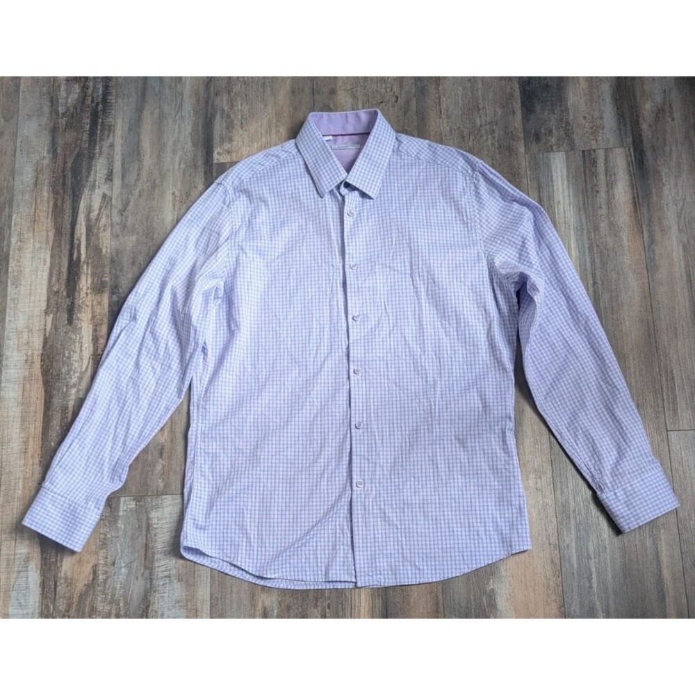 Duchamp London Men's Slim Fit Cotton Stretch Shirt Purple Blue Size 16.5 L 42